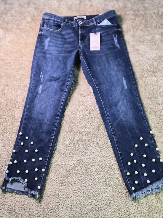 Zara Denim - ZARA Basic Z1975 Women’s Blue  Mid Rise Skinny Jeans Size 12 Pearl Raw Hem F884